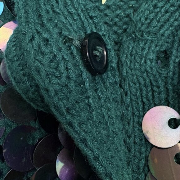 VTG 80s Christmas Party Sequins Festive Green Knit Cardigan Women’s M WICKED - Picture 7 of 12